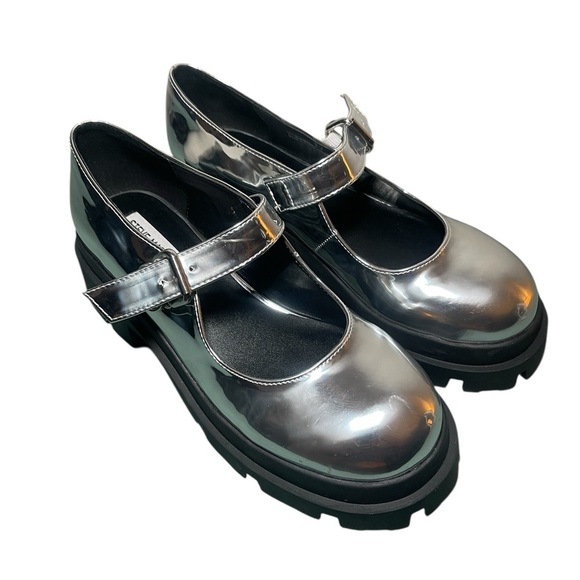 Steve Madden Davinna Silver Mary Jane Platform Shoes 7.5 Chunky Lug Sole - Picture 5 of 8